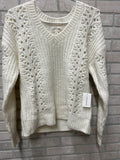 Lucky brand sweater for women Sz L 12/14 White V neck cable net NWT
