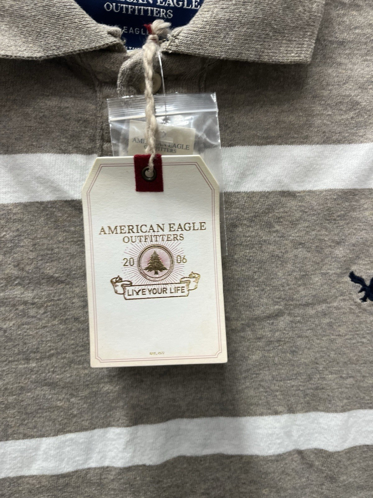 American Eagle men’s long sleeve pullover rugby style Sz L brown stripe NWT