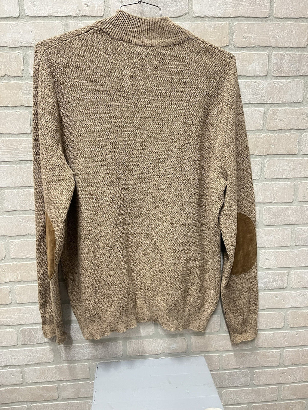 Chaps Sweater Men's XL Henley Mock Neck Cotton Elbow Patches Slim Heather Brown