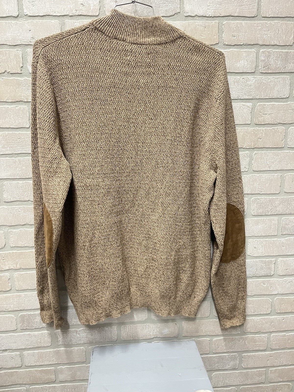 Chaps Sweater Men's XL Henley Mock Neck Cotton Elbow Patches Slim Heather Brown