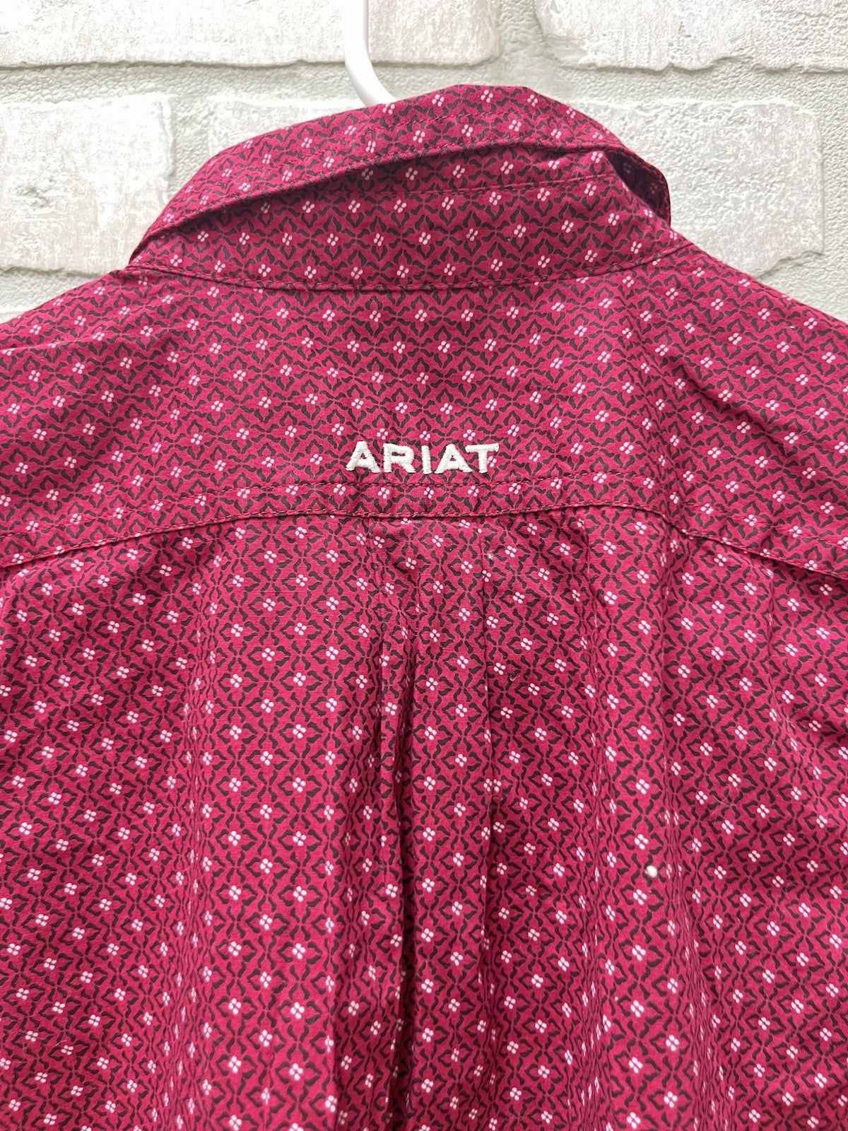 Ariat Boys Button down long sleeve shirt Sz M 10-12 Red casual shirt stretch