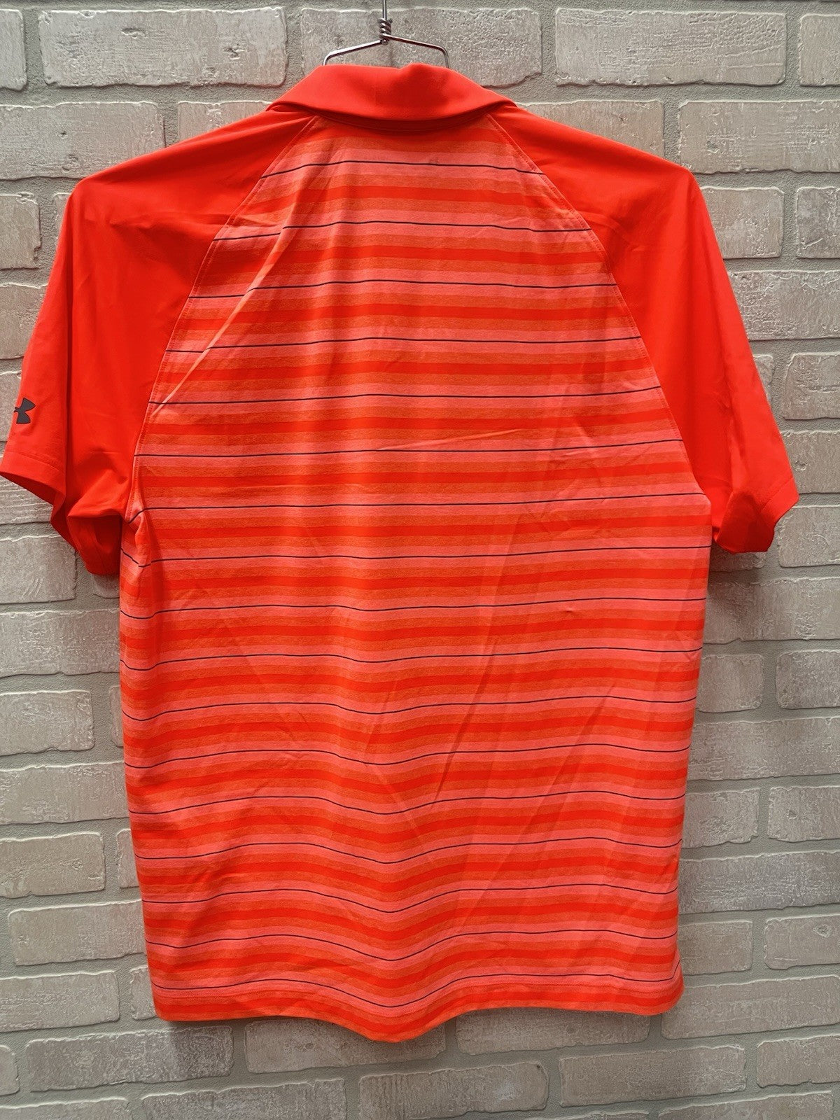 Under Armour men’s polo golf shirt Sz L heated gear orange stripe sportswear NWT