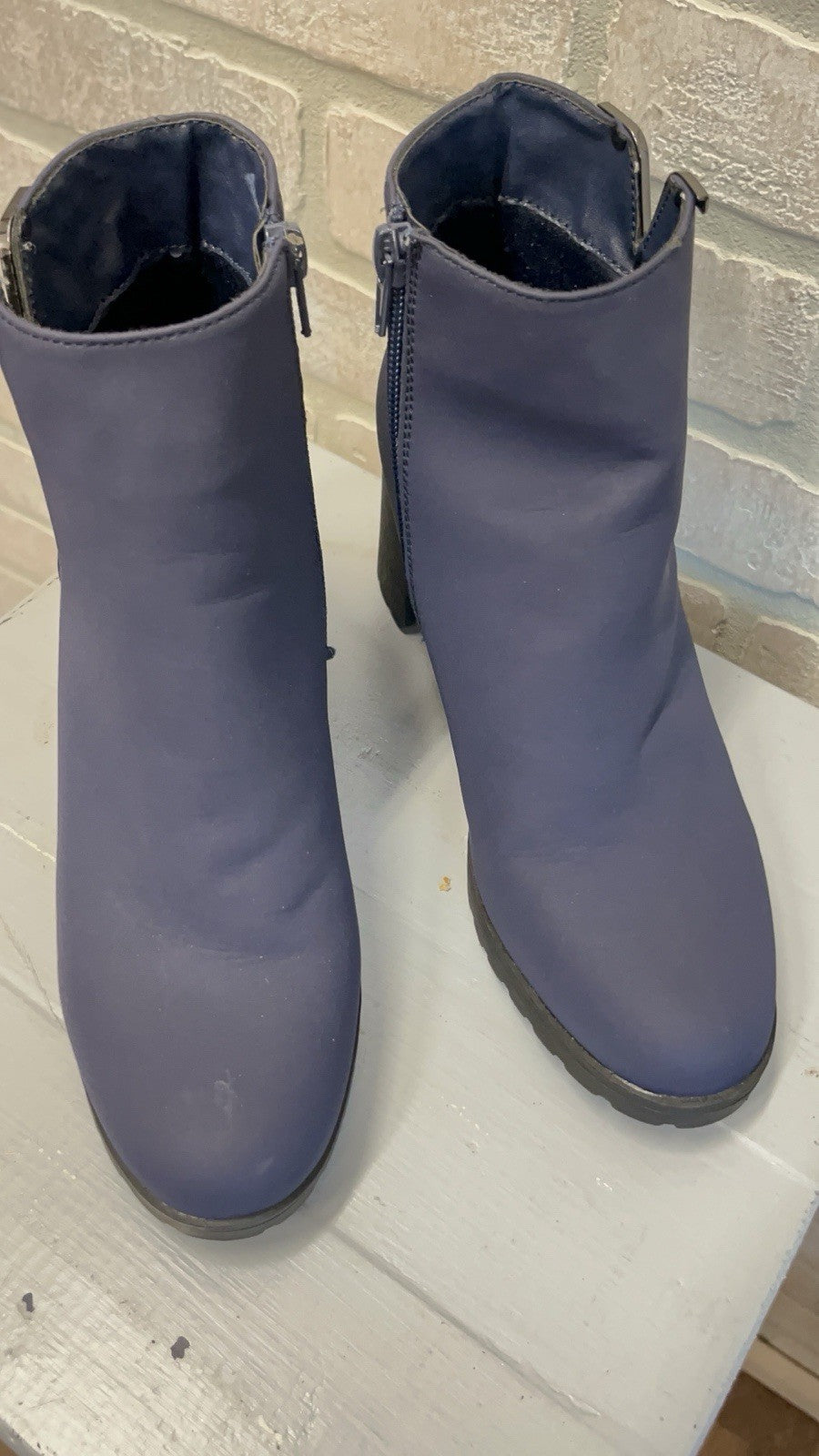 London Flag 3” Block Heel Booties – Blue Zip Up Size 7 Women’s Boots