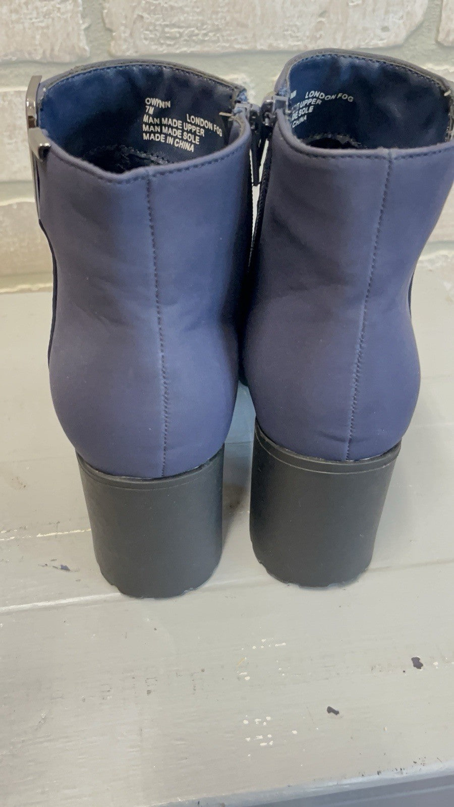 London Flag 3” Block Heel Booties – Blue Zip Up Size 7 Women’s Boots