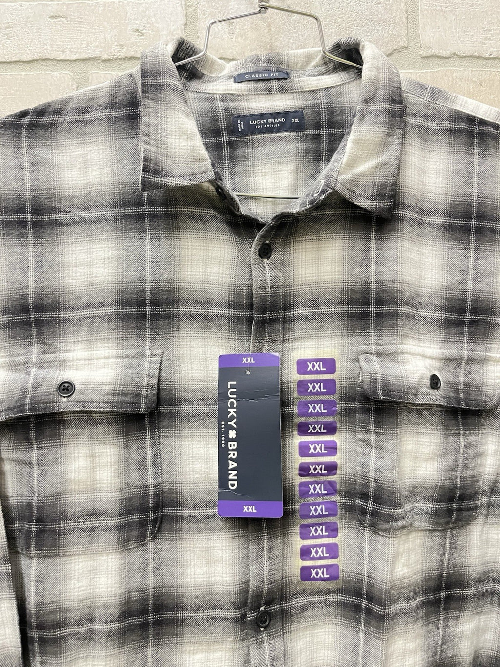 Lucky Brand Classic Fit Flannel Shirt Men's Size XXL Black Plaid Lumberjack
