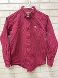 Ariat Boys Button down long sleeve shirt Sz M 10-12 Red casual shirt stretch