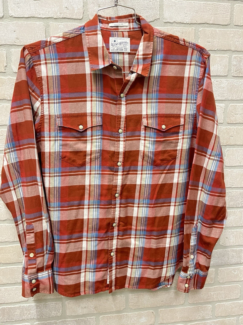 Lucky Brand Men’s Size M Plaid  Pearl Snap Long Sleeve Shirt western wear sports