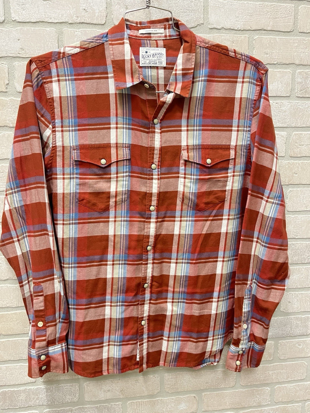 Lucky Brand Men’s Size M Plaid  Pearl Snap Long Sleeve Shirt western wear sports