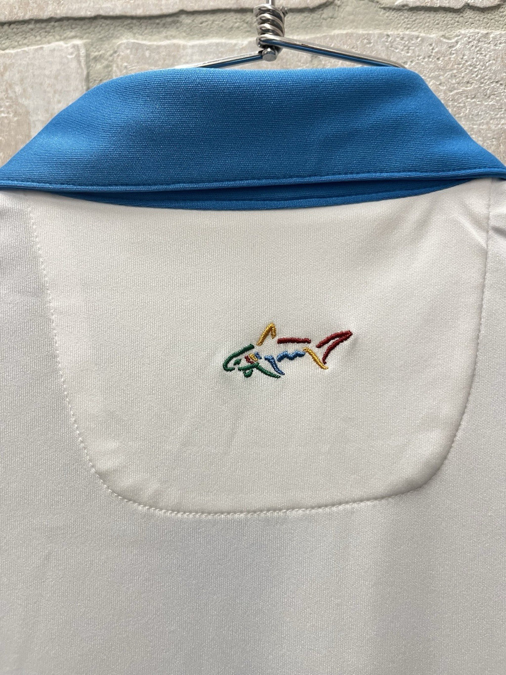Greg Norman ML75 Performance Golf Polo Shirt Men's Large L Blue Shark Logo