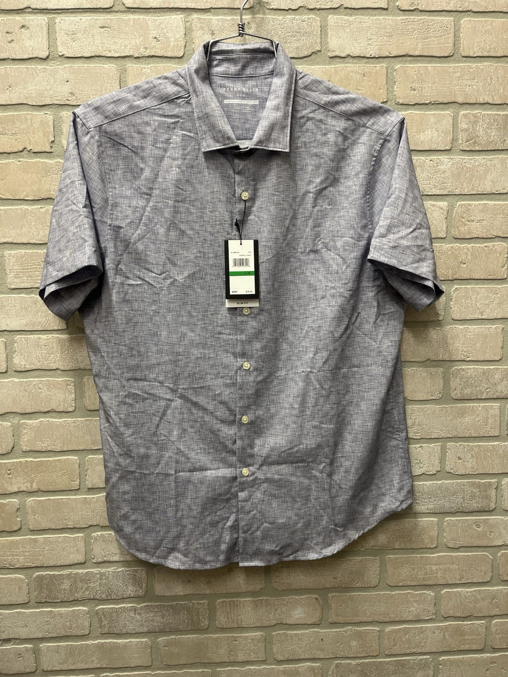 Perry Ellis men’s short sleeve button-down shirt Sz L  Dapple Gray NWT