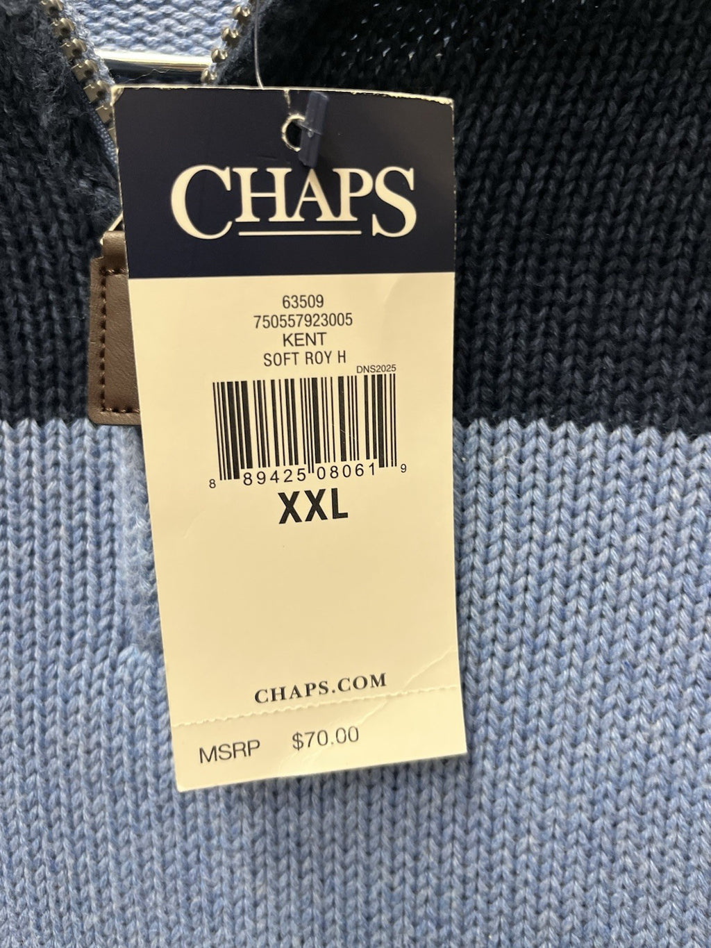 Men's "Chaps" Size XXL, 1/4 Zip Two Tone Blue, Long Sleeve Sweater NWT