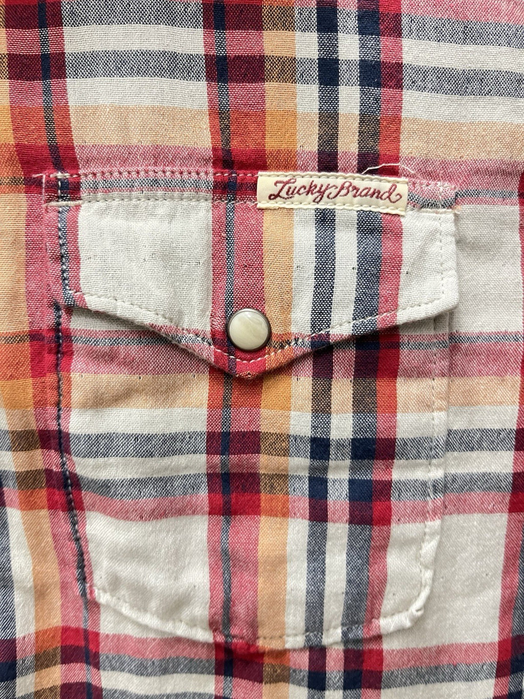 Lucky Brand Men’s Size M Plaid  Pearl Snap Long Sleeve Shirt western wear sports