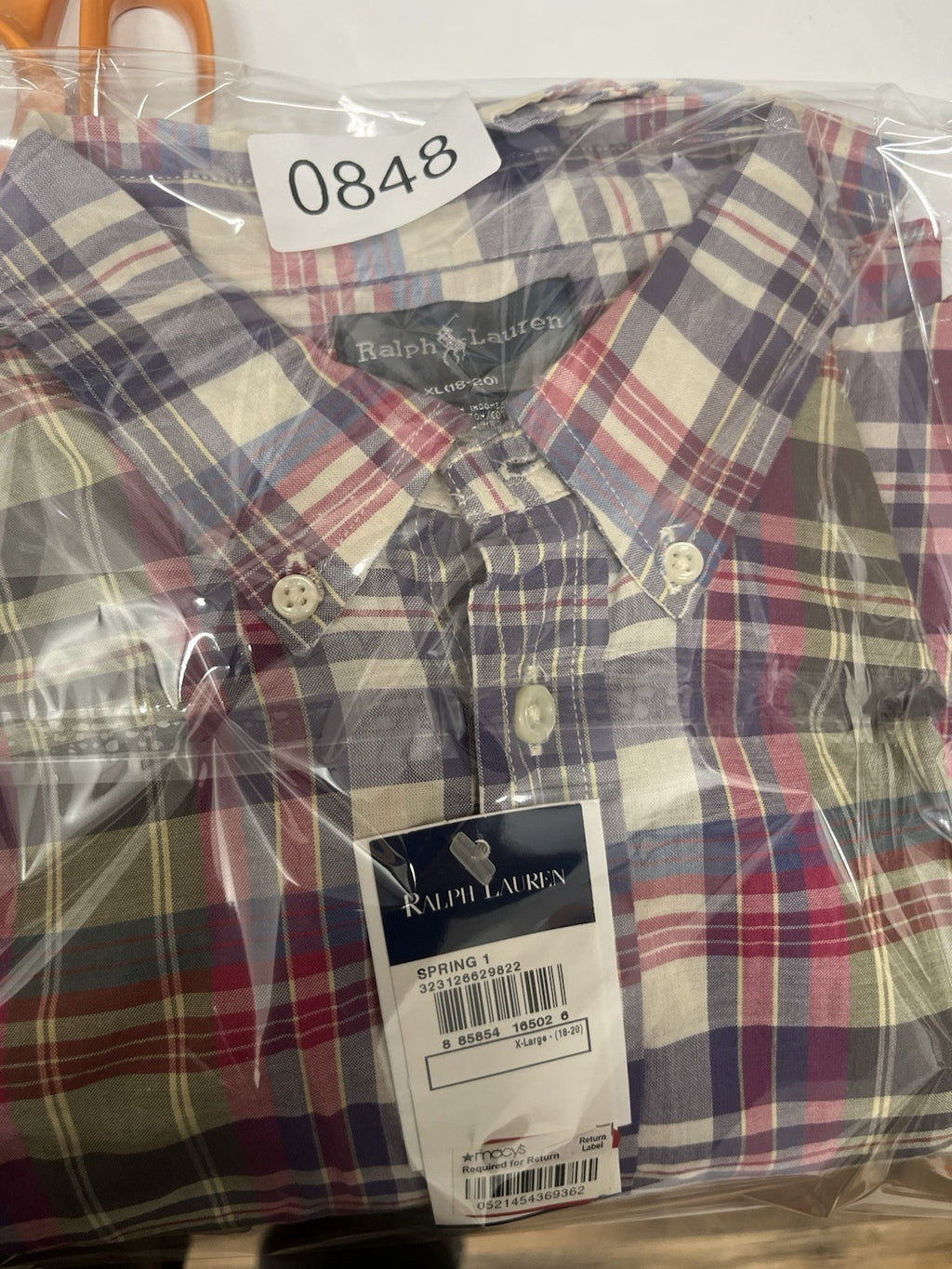 Ralph Lauren boys button down long sleeve plaid shirt Sz X L 18/20 NWT