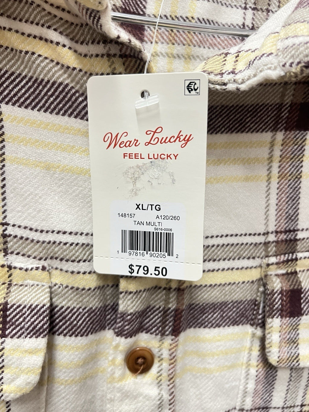 Lucky brand button-down long sleeve Flanner shirt Men’s Sz XL tan multicolor NWT