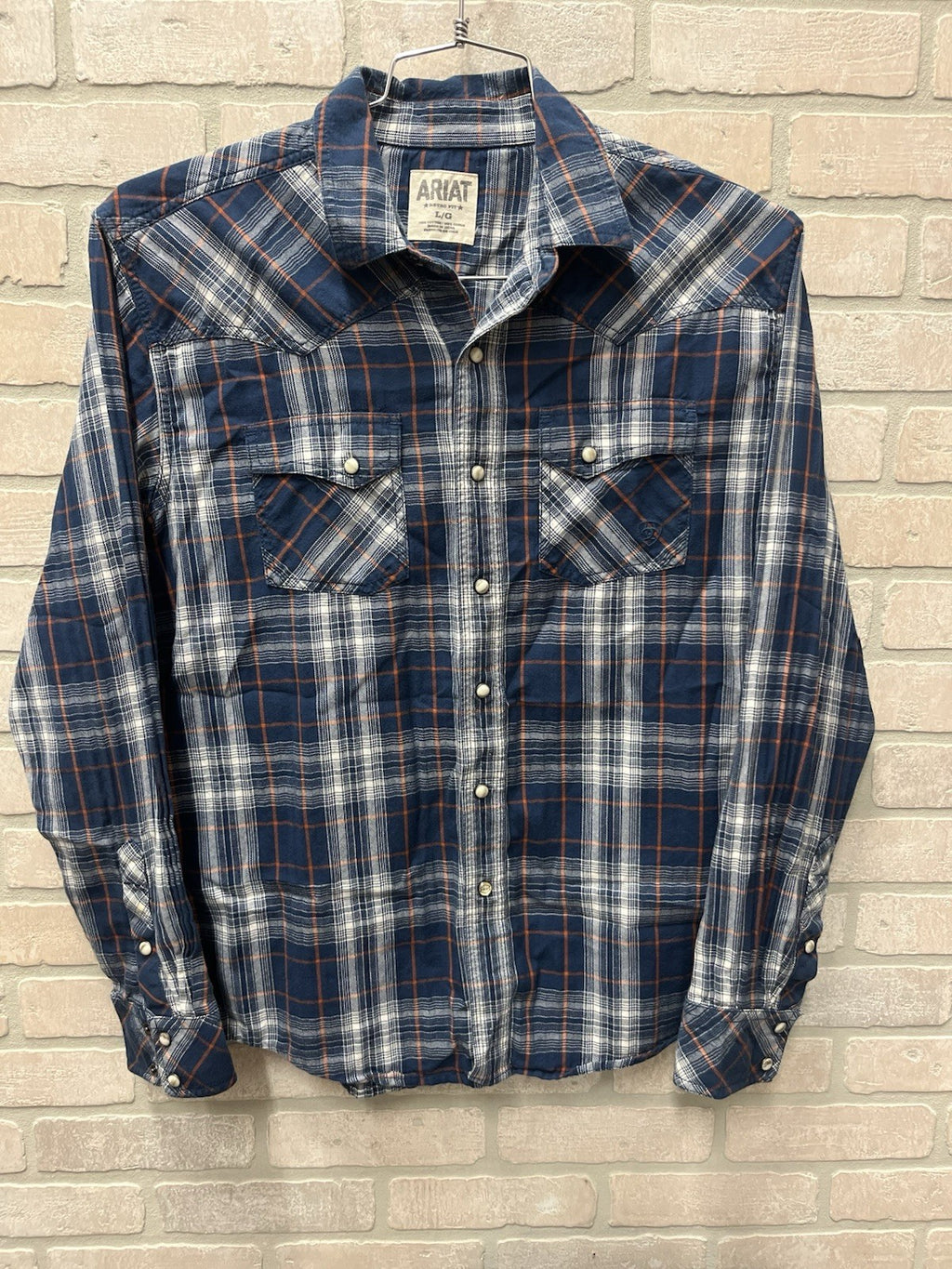 Ariat Retro Fit Men’s Pearl Snap  Flannel Shirt  Plaid Sz L Cowboy western rodeo