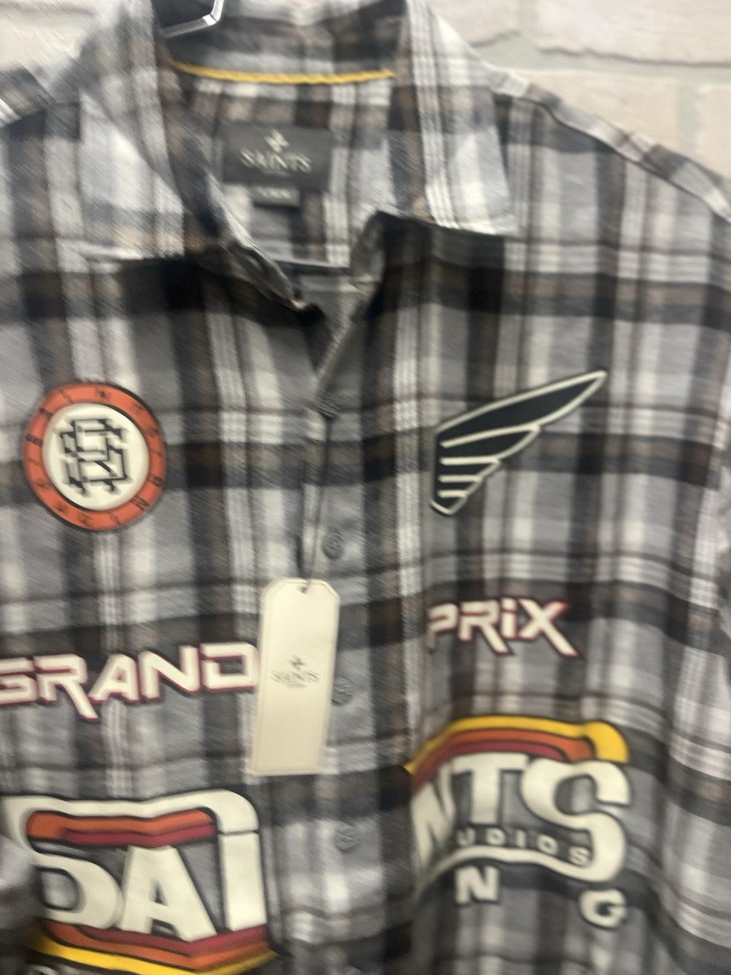 Saints Studios Flannel Shirt Men's Sz Large Grand Prix Racing Speedway Champs