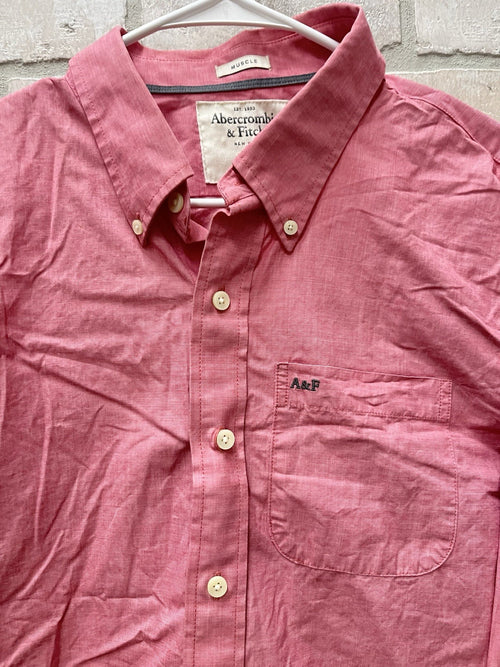 Abercrombie Mens XXL Button Down Shirt Long Sleeve Pink Muscle Fit Business