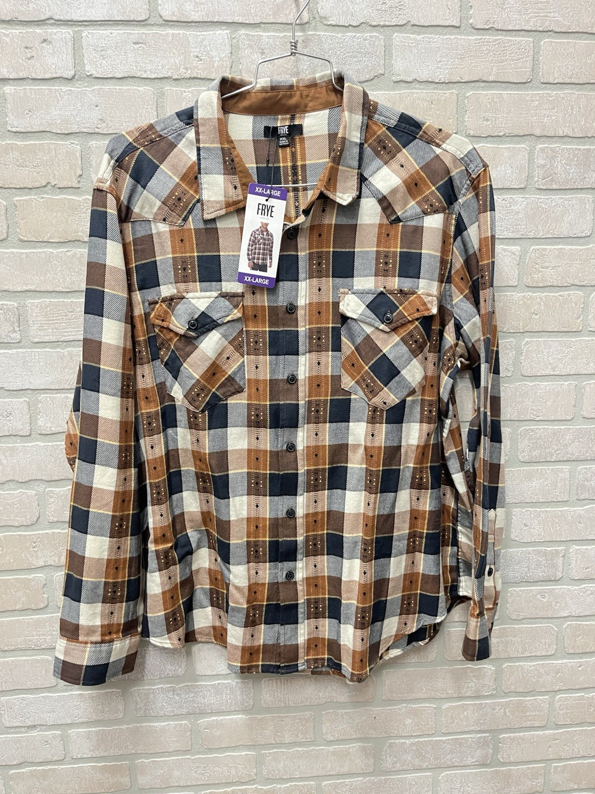 Frye Mens Shirt Plaid Jacquard Flannel Long Sleeve Button Up Western  XXL NWT