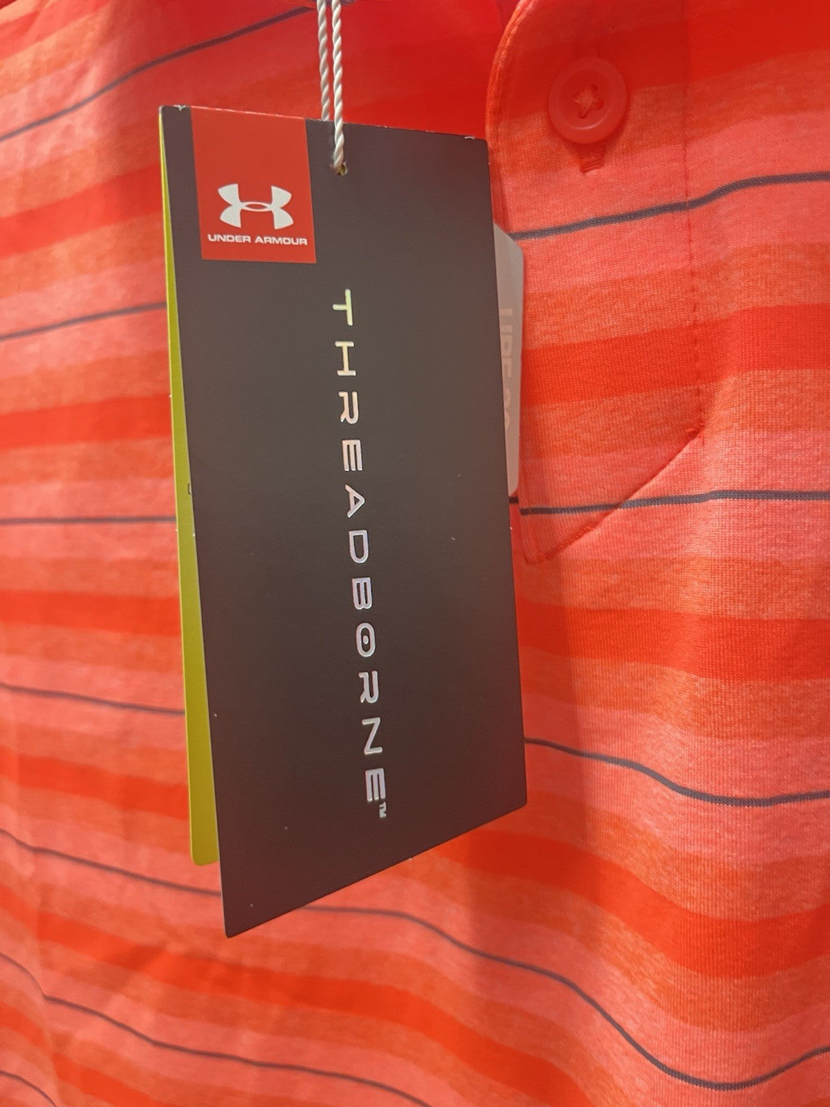 Under Armour men’s polo golf shirt Sz L heated gear orange stripe sportswear NWT