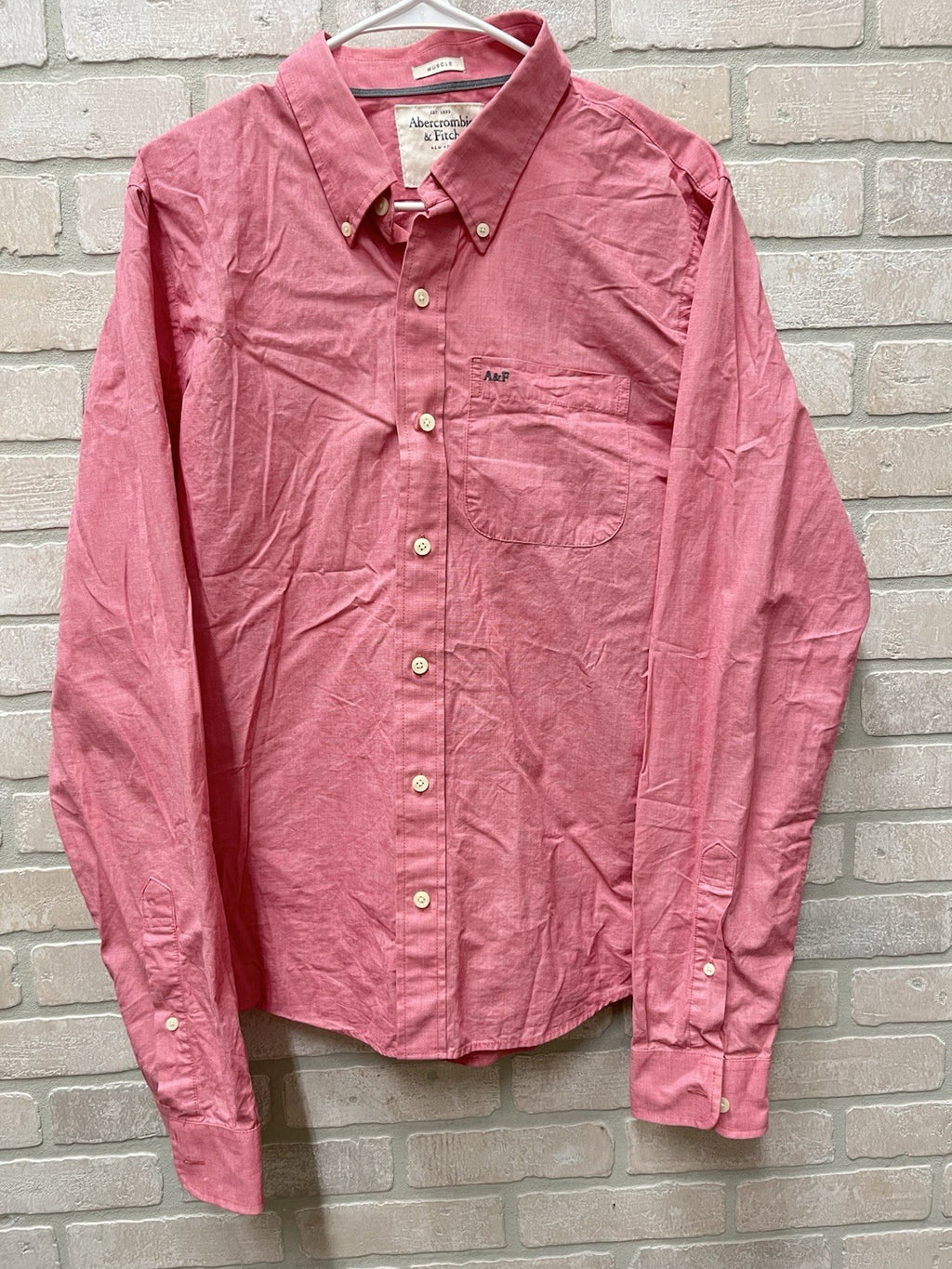 Abercrombie Mens XXL Button Down Shirt Long Sleeve Pink Muscle Fit Business
