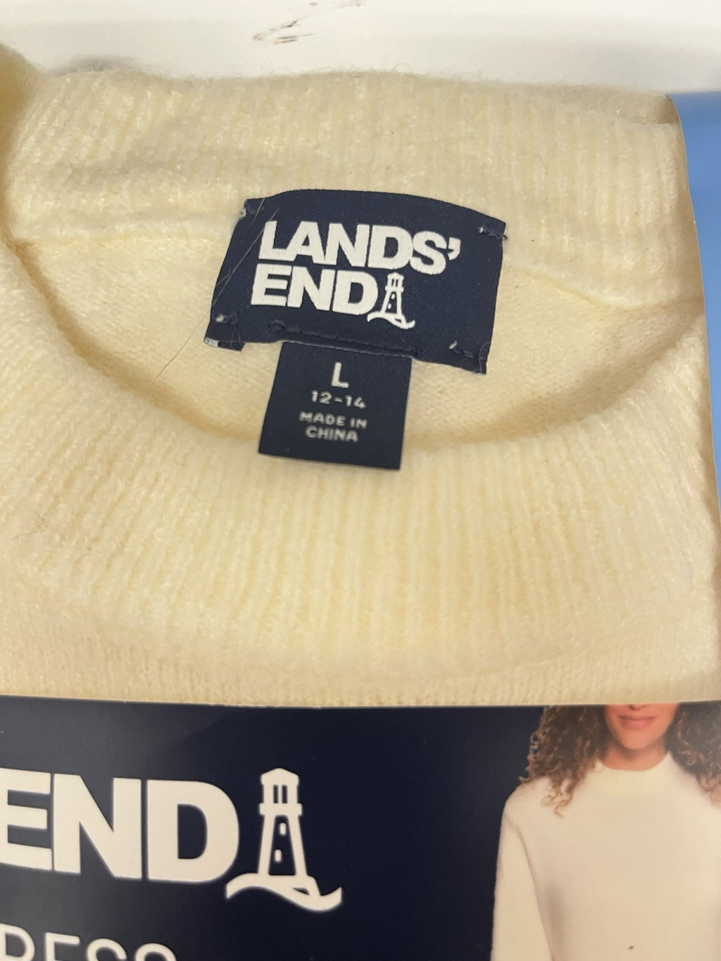Lands' End Women’s Crewneck Sweater Dress Sz L 12/14 cream white Relax Fit NWT