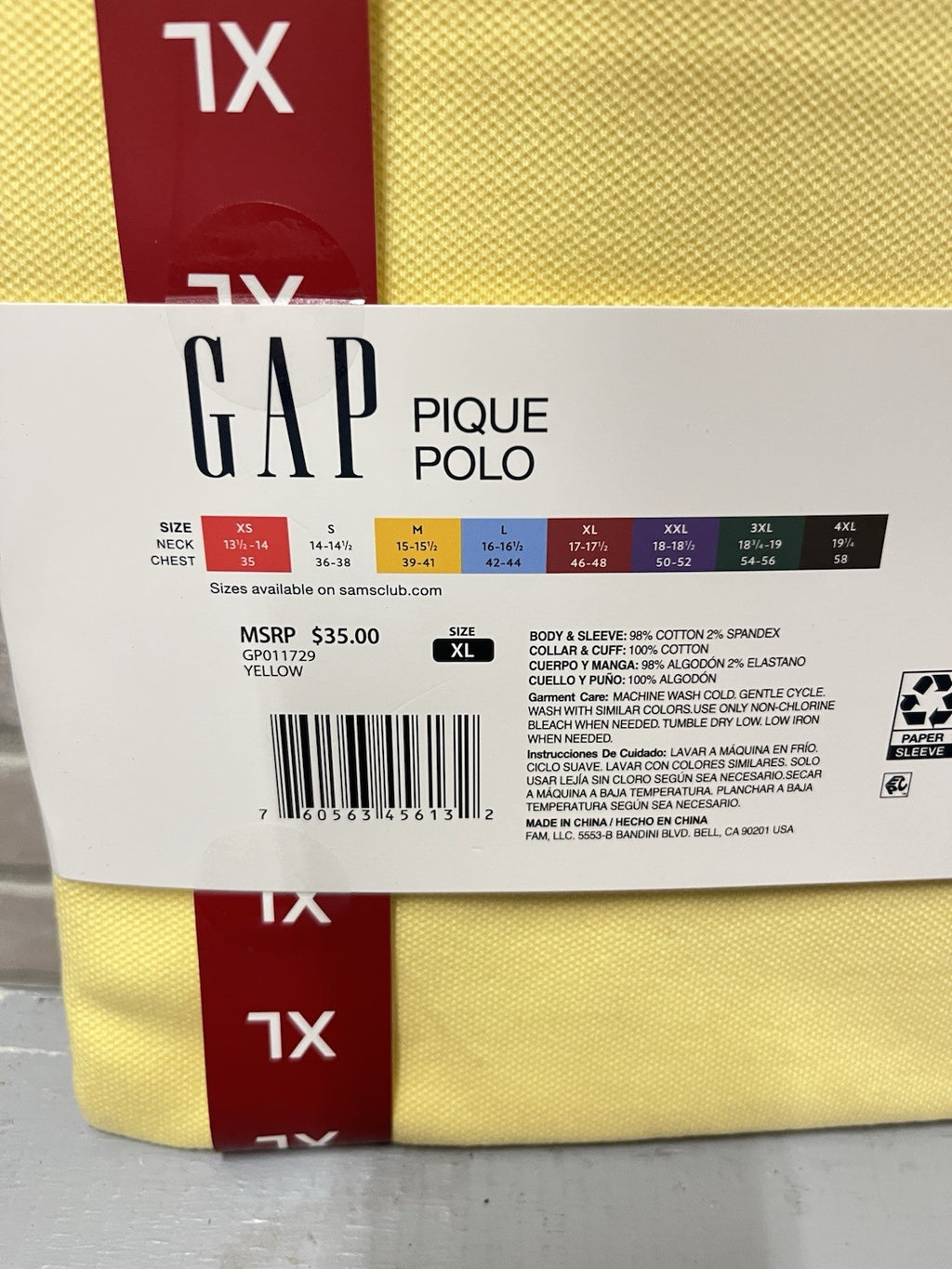 Gap Pique Polo Men’s Sz XL Yellow soft touch NWT