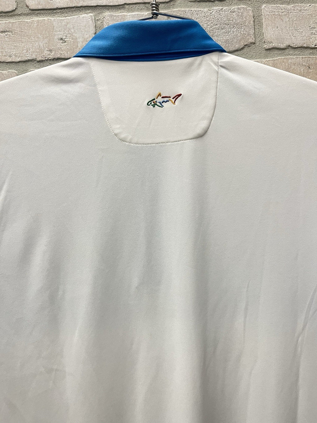Greg Norman ML75 Performance Golf Polo Shirt Men's Large L Blue Shark Logo