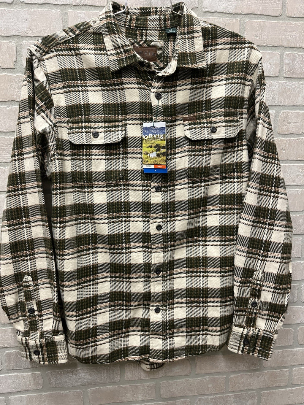 Orvis big bear flannel shirt for men Sz L thick Green Pine plaid NWT