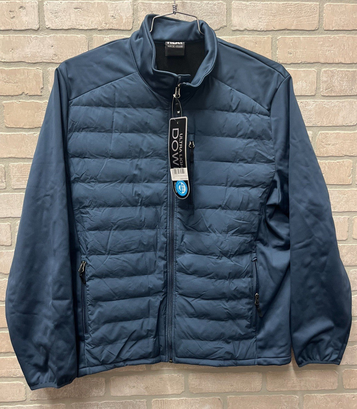 32 Degrees Heat Mens Blue Puffer Jacket Xl Full Zip Side Zip Pockets