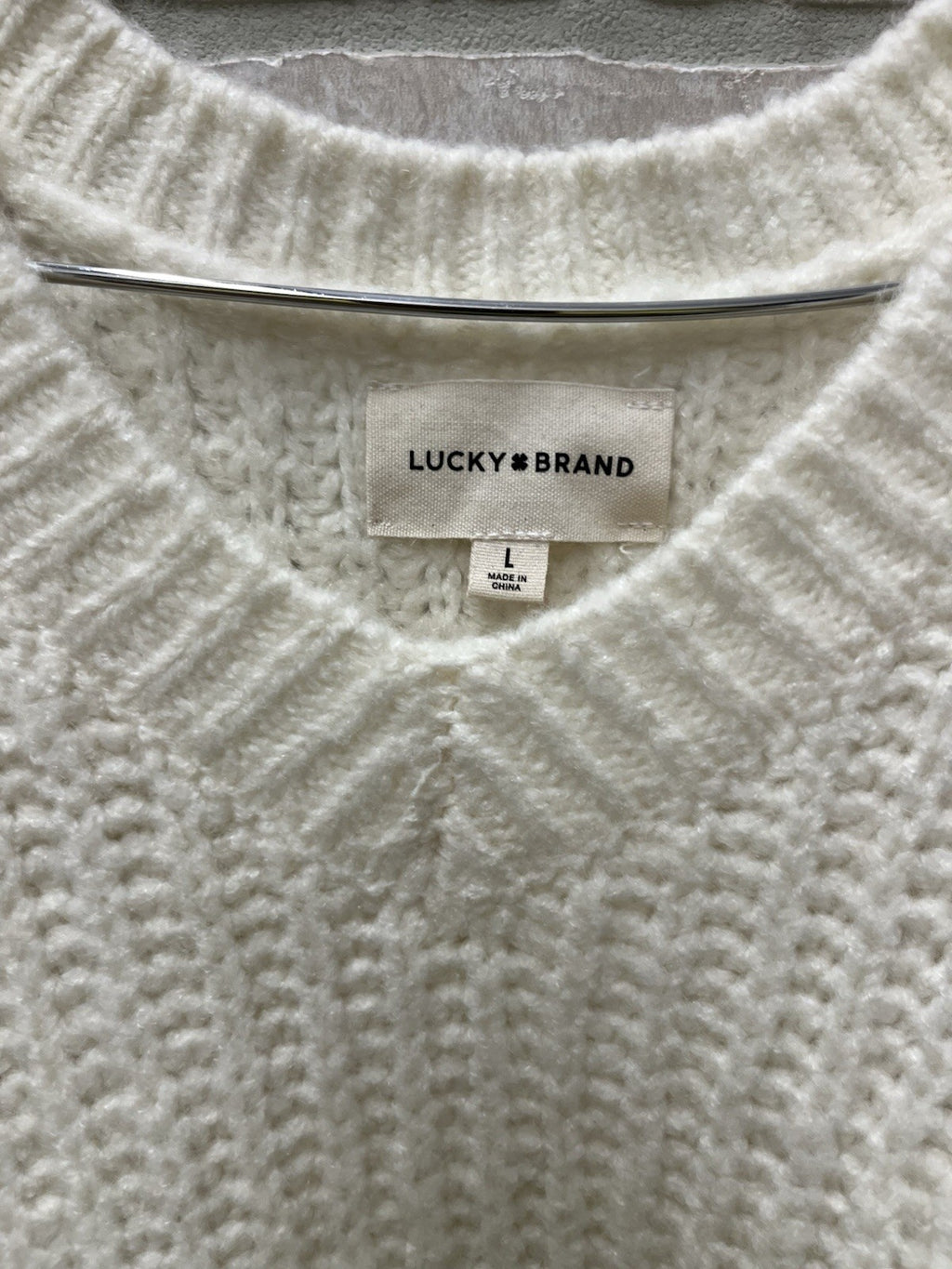 Lucky brand sweater for women Sz L 12/14 White V neck cable net NWT
