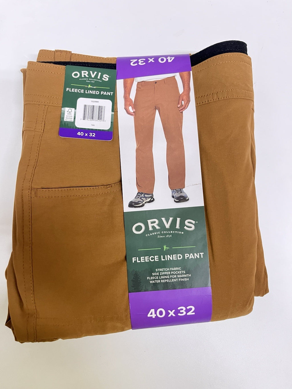 Orvis men’s pants Sz 40/32 tan fleece line casual dress up cozy work Active NWT
