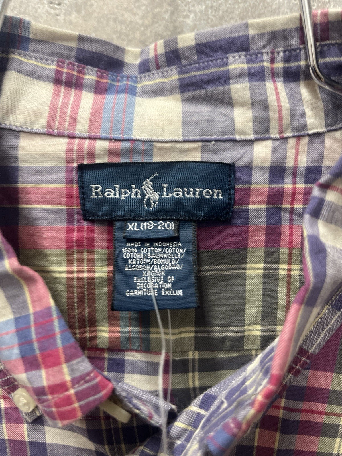 Ralph Lauren boys button down long sleeve plaid shirt Sz X L 18/20 NWT