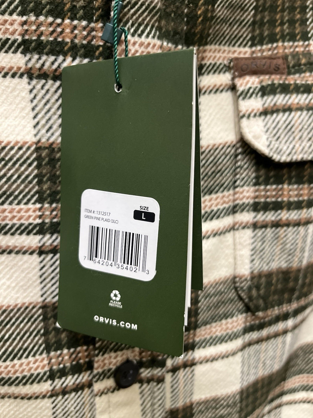 Orvis big bear flannel shirt for men Sz L thick Green Pine plaid NWT