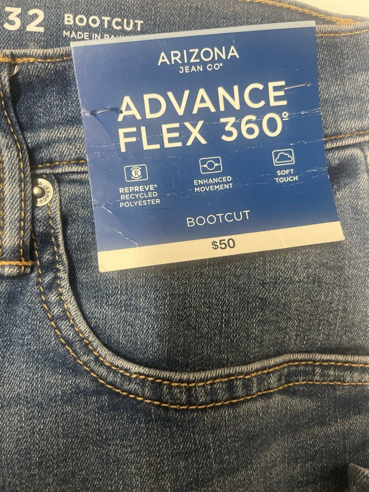 Arizona 34x32 Blue Denim Bootcut Advance Flex 360 Jeans NWT