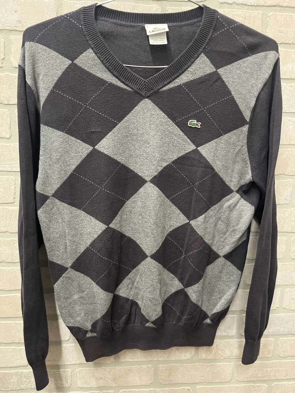 Lacoste sweater men’s Sz L black V-neck long sleeve pullover Alligator logo
