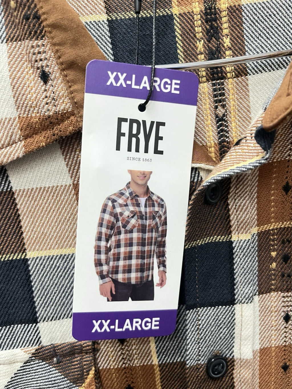 Frye Mens Shirt Plaid Jacquard Flannel Long Sleeve Button Up Western  XXL NWT