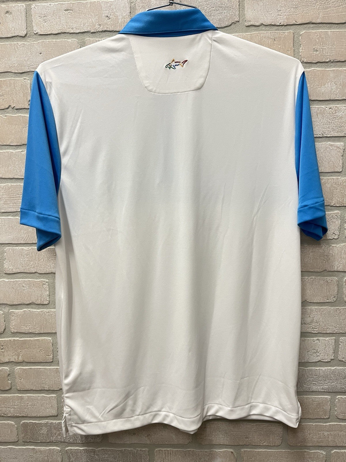 Greg Norman ML75 Performance Golf Polo Shirt Men's Large L Blue Shark Logo