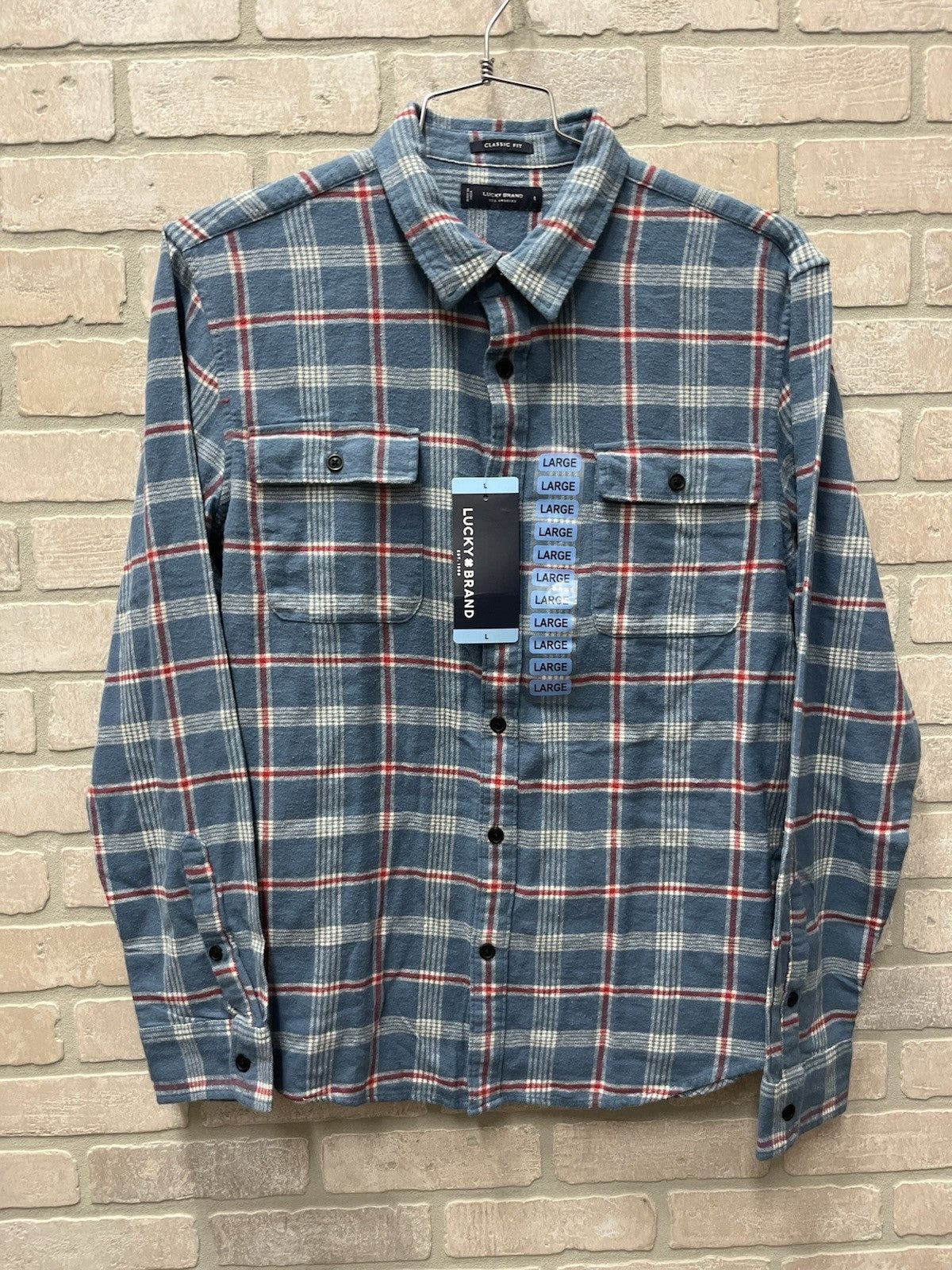 Lucky Brand Men’s Plaid Flannel Classic Fit Long Sleeve Pockets Shirt L
