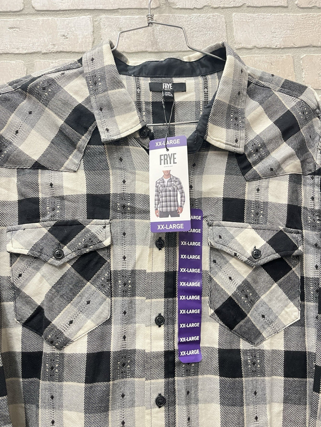 Frye Men’s long sleeve button-down flannel shirt Sz XXL Heather Gray plaid NWT