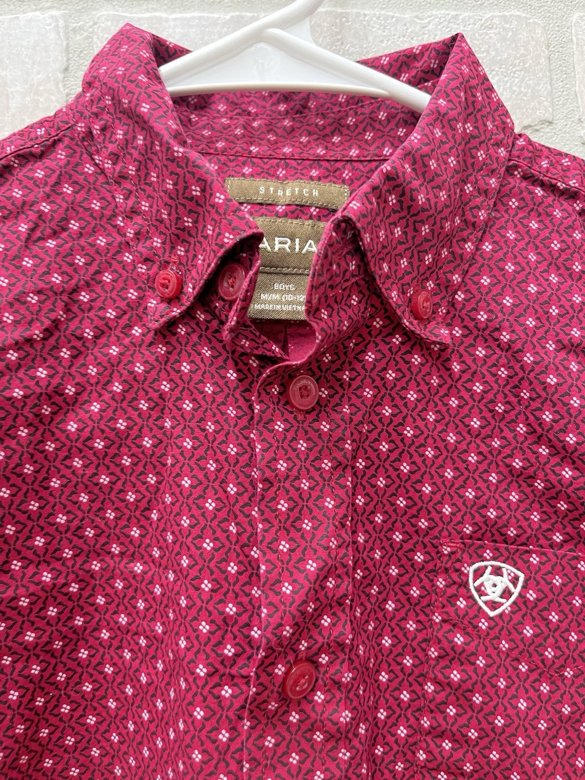 Ariat Boys Button down long sleeve shirt Sz M 10-12 Red casual shirt stretch