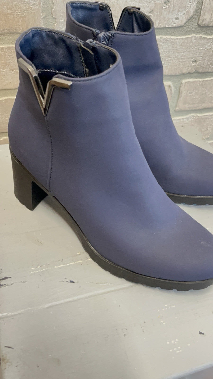 London Flag 3” Block Heel Booties – Blue Zip Up Size 7 Women’s Boots