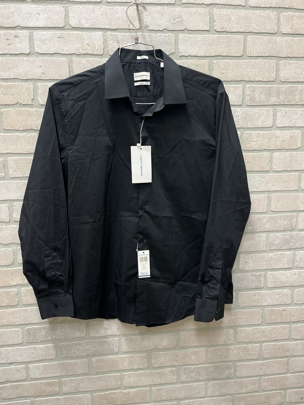 Lucky brand men’s button-down Long sleeve shirt solid black Sz XL catatonic NWT