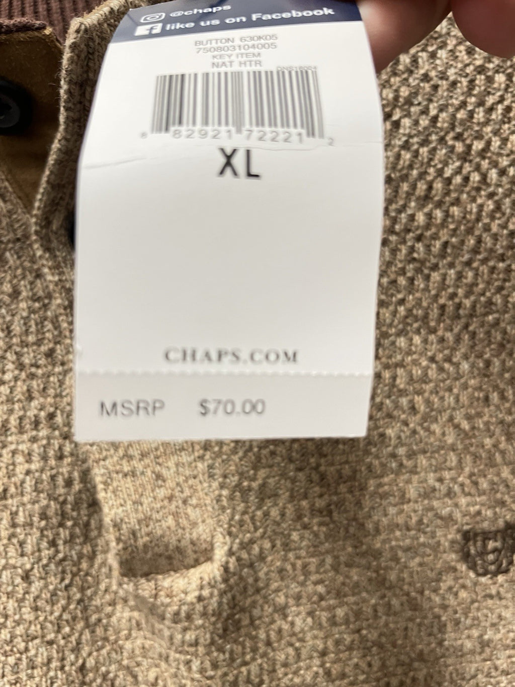 Chaps Sweater Men's XL Henley Mock Neck Cotton Elbow Patches Slim Heather Brown