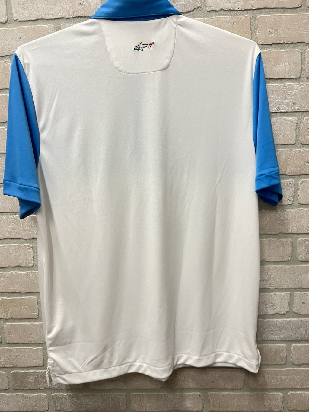 Greg Norman ML75 Performance Golf Polo Shirt Men's Large L Blue Shark Logo