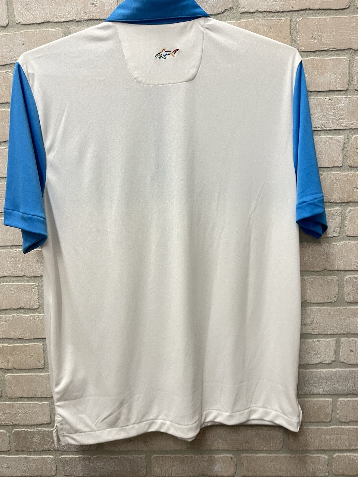 Greg Norman ML75 Performance Golf Polo Shirt Men's Large L Blue Shark Logo