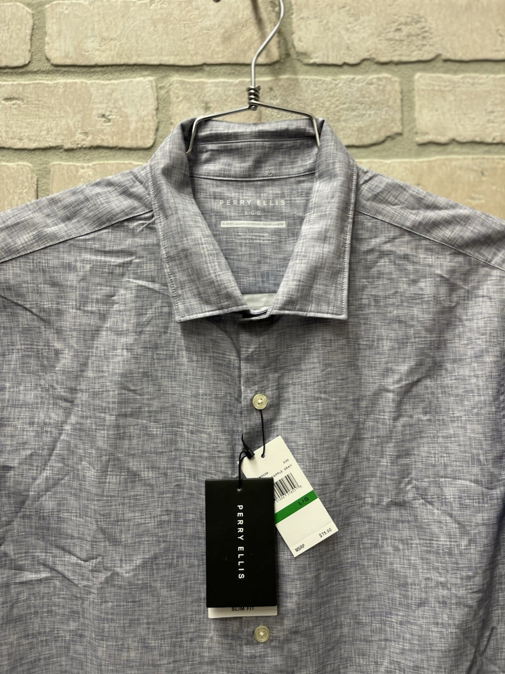 Perry Ellis men’s short sleeve button-down shirt Sz L  Dapple Gray NWT