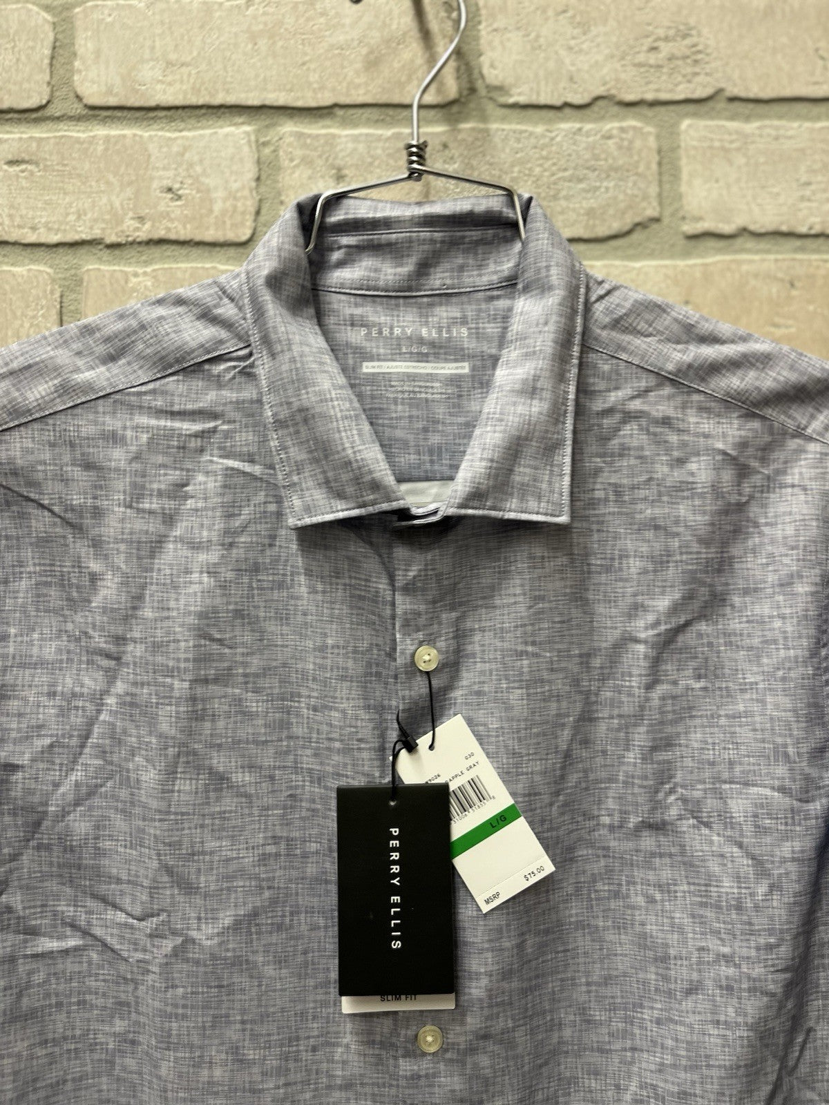 Perry Ellis men’s short sleeve button-down shirt Sz L  Dapple Gray NWT