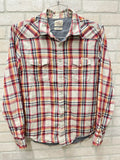 Lucky Brand Men’s Size M Plaid  Pearl Snap Long Sleeve Shirt western wear sports