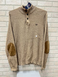 Chaps Sweater Men's XL Henley Mock Neck Cotton Elbow Patches Slim Heather Brown