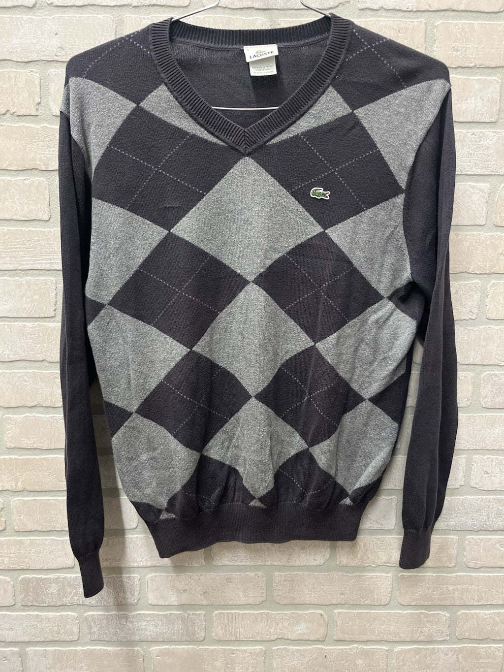 Lacoste sweater men’s Sz L black V-neck long sleeve pullover Alligator logo